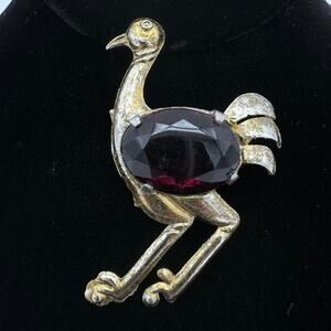 Vintage Ostrich Gold Tone Jelly Belly Brooch Pin Pendant